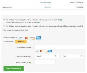 Teen Counseling checkout page | How much teencounseling cost